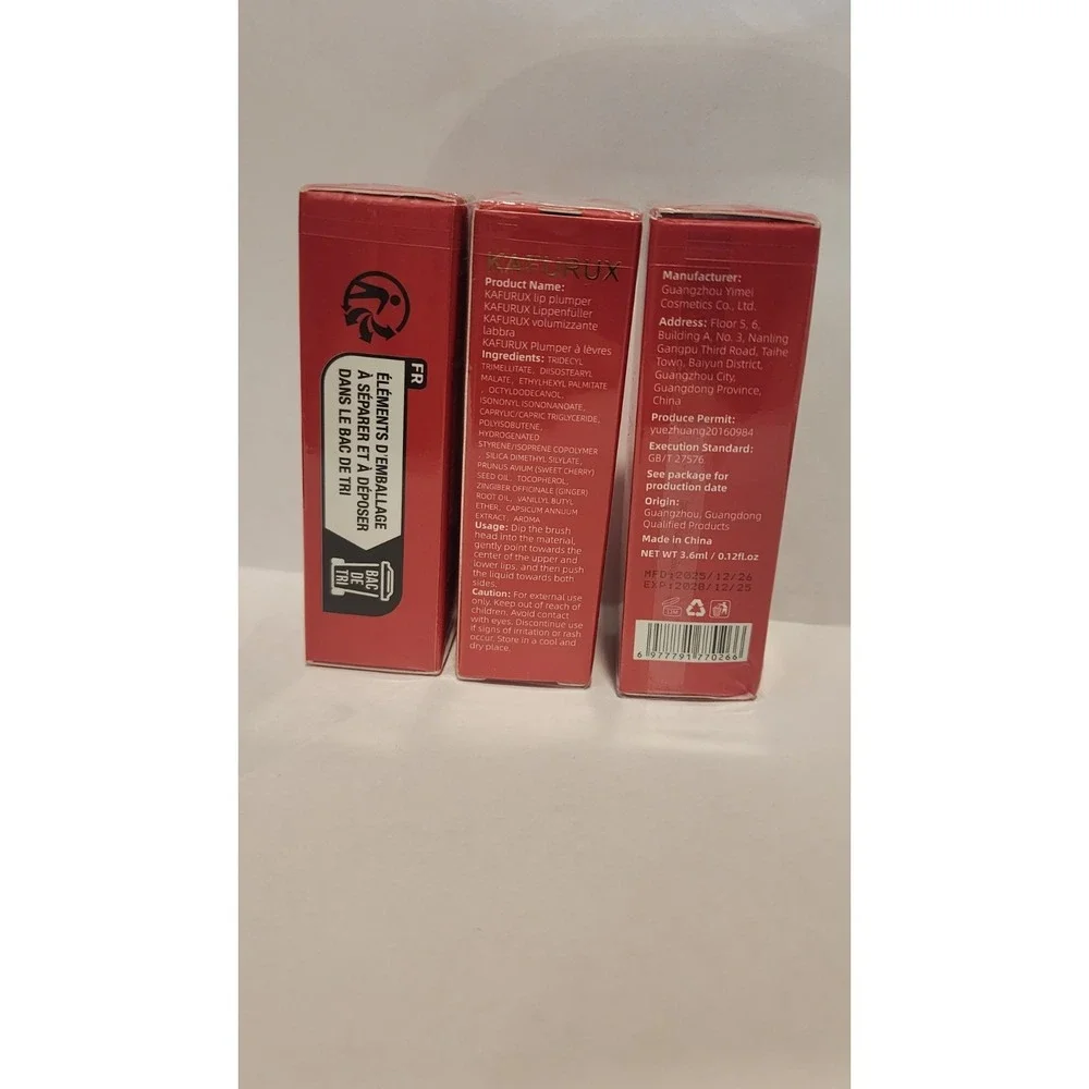 KAFURUX Plump Lip Extreme Volume Plumper Gloss Set 3 Pack 3.6ml Each New